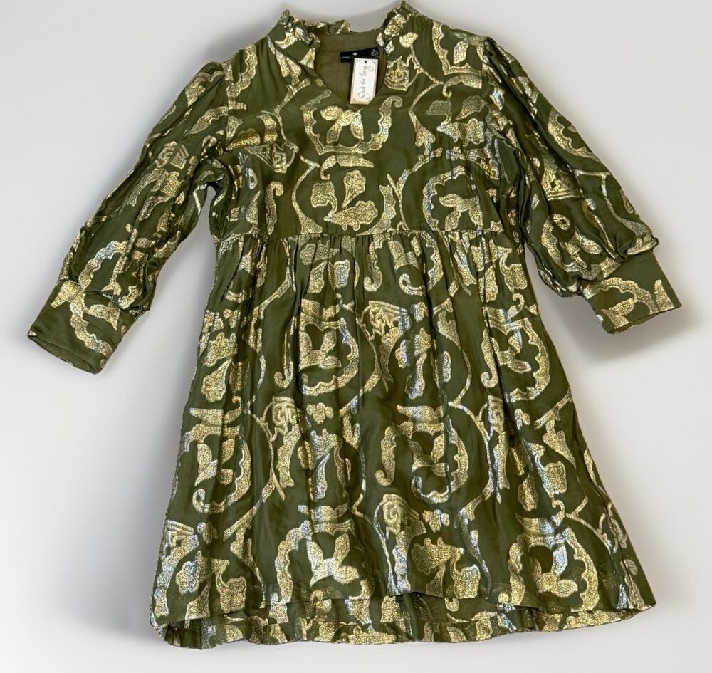 NWT $275 Emily Lovelock Scarlett Dress Silk Blend Olive Size XL US 10-12